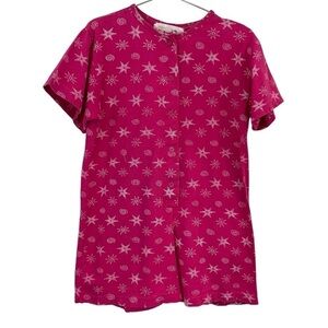 Vintage Reitmans Romper Girls Sz 7/8 Pink Star Printed Shorts Jumper Cool Summer